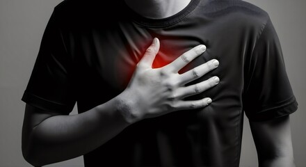 Man with chest pain, heart attack or acute pain concept. Health care and medical emergency illustration.