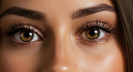 Fototapeta premium Close up of a womans eyes with long eyelashes and defined eyebrows