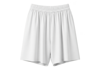 Plain white athletic shorts with elastic waistband isolated on transparent background
