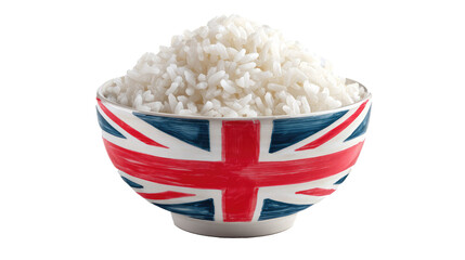 A bowl of white rice with a british flag on transparent background	