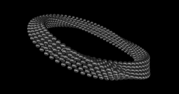 Abstract  rotating ring with steel spheres. M&ouml;bius strip. Seamless animation loop. 3D animation. 4K. Ideal for uses as a cool background for titles, videos, animations, presentation, advertisement	