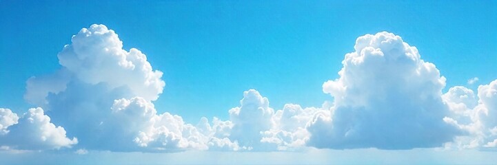 Serene Azure Sky Fluffy Cumulus Clouds Drifting Across a Vibrant Blue Landscape, Perfect for Peaceful Backgrounds and Travel Imagery