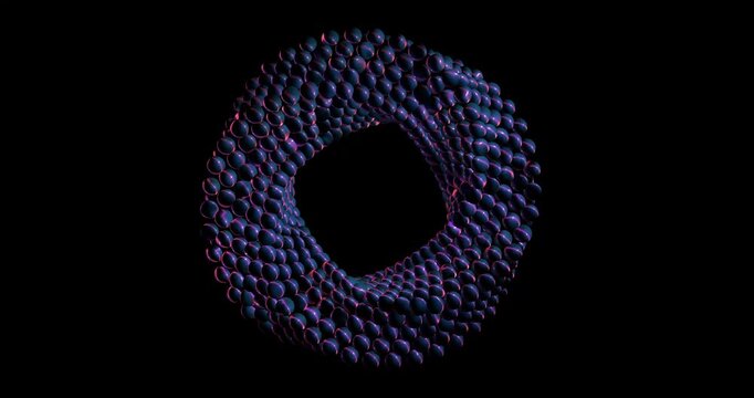 Abstract colorful rotating ring with spheres. M&ouml;bius strip. Seamless loop. 3D animation. 4K. Isolated. Ideal for uses as a cool background for titles, videos, animations, presentation, advertisement	