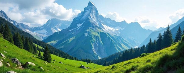 Majestic Mountain Range at Sunrise Breathtaking Valley View, Perfect for Adventure Travel and Nature Photography