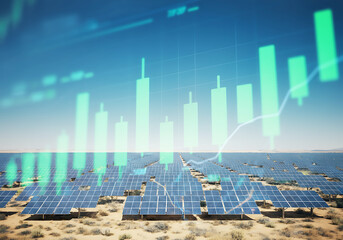 Solar panels generating clean energy with financial growth chart overlayed