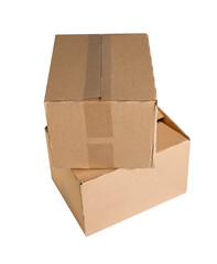 Cardboard mock up box for delivery and shipping service, isolated a transparent offering background, easy compositing