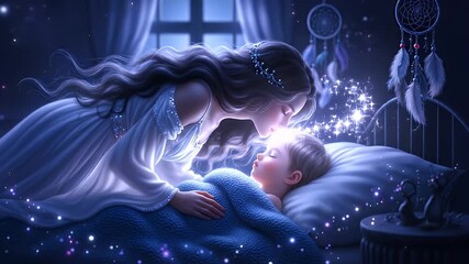 Enchanting Mother's Gentle Lullaby: Magical Dreamscape of Love and Sleep