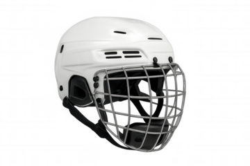 White ice hockey helmet with protective face mask, symbolizing sports safety and player protection