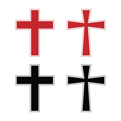 Obraz premium Christian cross abstract icon set vector illustration collection, religion symbol, minimal black red cross, outline modern, graphic design pack.