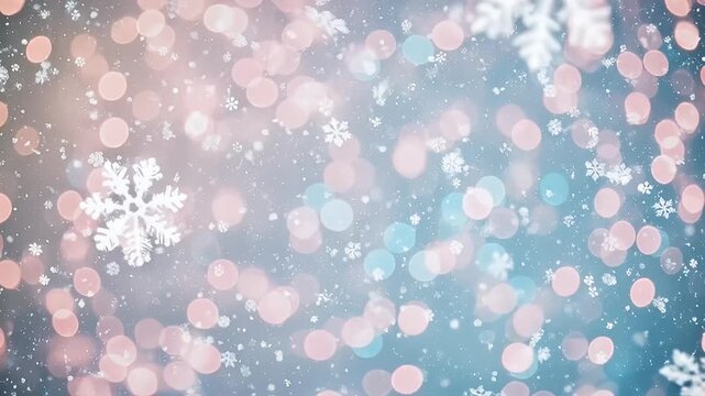 Enchanting Winter Wonderland: Falling Snowflakes and Soft Bokeh Lights Dance in a Magical Atmosphere