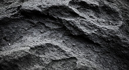 Close up of textured dark gray rock surface with rough edges