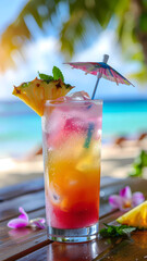 Tropical Beach Cocktail with Fruit and Ice