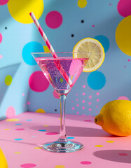 Colorful tropical cocktails on a summer party table with fruits and ice