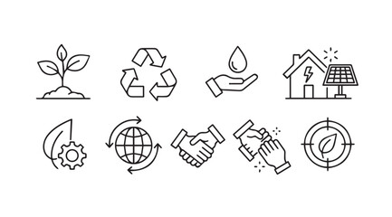 Eco friendly green energy and sustainability icons set for environmental protection and growth concepts vector