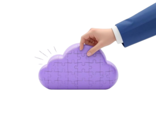 Hand holding a purple cloud shaped fidget toy against a black background