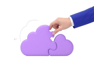 Hand placing last puzzle piece into a purple cloud shape