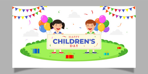 Vector illustration of Happy Children's Day social media template