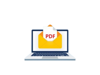 Laptop displaying a pdf document inside an email envelope