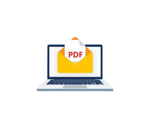 Laptop displaying a pdf document inside an email envelope