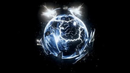Glowing sphere of energy with crackling lightning on a black background - Powered by Adobe