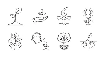 Hand drawn plant growth stages and gardening icons set nature elements vector