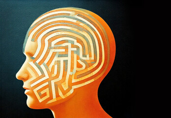 head silhouette with intricate geometric pathways representing