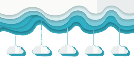 Abstract paper cut-out waves and clouds, creating a stylish design with layered water wave elements.