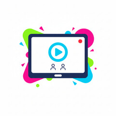 Modern tablet illustrating video call with playful background colors  