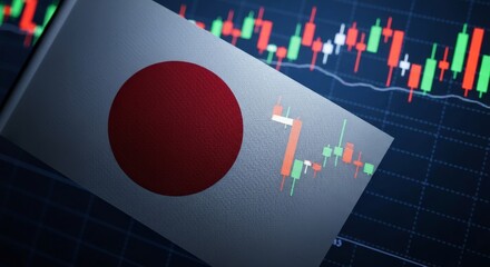 Japanese flag over stock chart