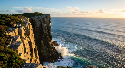 Waves crashing against the rugged cliffs of royal national park, australia