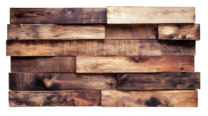 PNG file Rustic wooden planks arranged in a pattern to create an eye-catching wall. The texture and tones of the wood bring warmth and elegance to any interior on transparent background PNG