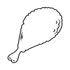 Outline Illustration of a Crispy Fried Chicken Leg, a Common Food Item, Presented in Black and White
