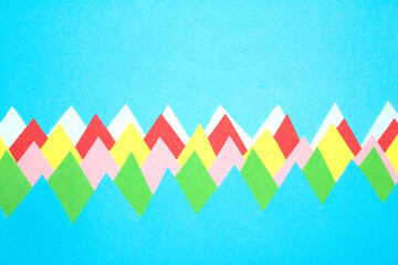 Simple Paper Card Primary Colour Triangle Mountains Jagged  Geometric Shapes in Multicolour Rainbow...