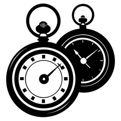 Pocket watches vector clean black silhouette design white background
