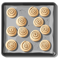 A baking sheet filled with uncooked cinnamon roll dough spirals ready for the oven.