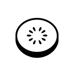 Fototapeta premium Simple black and white vector icon of a kiwi fruit slice and seeds.