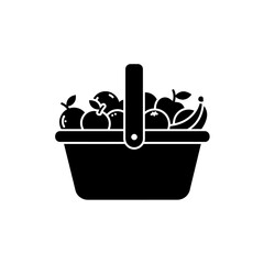 Shopping Basket Filled with Assorted Fruits Black Silhouette Icon
