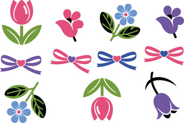 Charming floral elements and bows with hearts create a sweet, festive design.