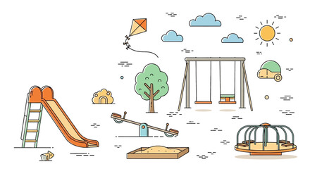 Children's Playground Elements Slide, Swings, and More for Playtime and Outdoor Fun