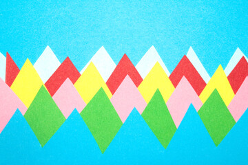 Simple Paper Card Primary Colour Triangle Mountains Jagged  Geometric Shapes in Multicolour Rainbow...