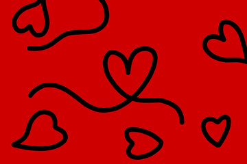 Minimalist black heart line drawing on a bright red background. Perfect for romantic designs, Valentine’s Day cards, wedding invitations, and love-themed projects.