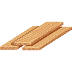 Stack of Three Natural Wood Planks with Wood Grain Texture Isolated on Transparent Background