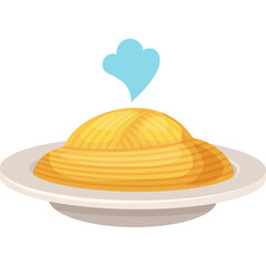 Steaming Plate Of Yellow Noodles With Light Blue Steam Rising In A Simple Cartoon Style With A White Background