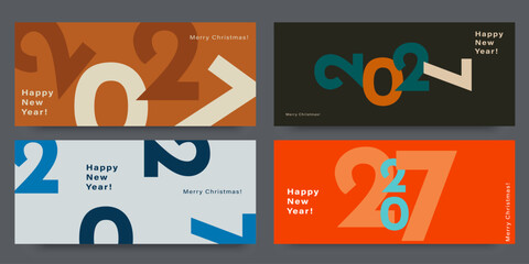 2027 Happy New Year and Merry Christmas. Set Creative Geometric Numbers 2027. Abstract Typography Background for Advertising, Web, Social Media, Banners, Covers, Poster, Card. Vector Illustration.