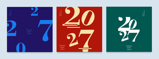 2027 Creativity Geometric Numbers design of Happy New Year and Merry Christmas. Abstract Typography for Vibrant Advertising, Web Delights, Social Media Sparks, Banners, Covers, Posters.