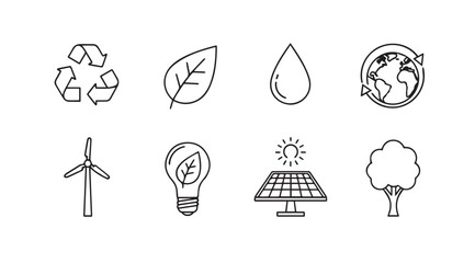 Hand drawn eco icons renewable energy nature sustainability symbols set vector © Tanvir