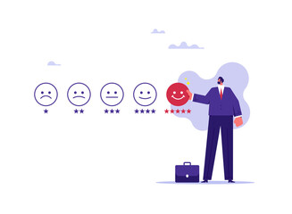 Customer review satisfaction feedback survey concept, users gives a ratings to service experience on online application