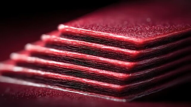 Close-up of Red Composite Material Layered Structure
