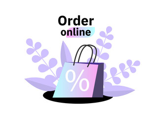 Shopping bags vector illustration. Online shopping, sale promotion, discount concept, order online. Vector illustration on isolated white background