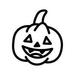 A simple hand-drawn line art illustration of a spooky smiling Jack-o'-lantern, a classic Halloween pumpkin icon perfect for festive designs
